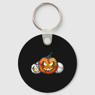 Scary Halloween Pumpkin For Baseball Players Teach Key Ring