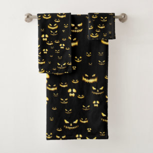Scary Halloween Pumpkin Pattern Bath Towel Set