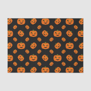Scary Halloween Pumpkin Repeat Pattern on Black Tissue Paper