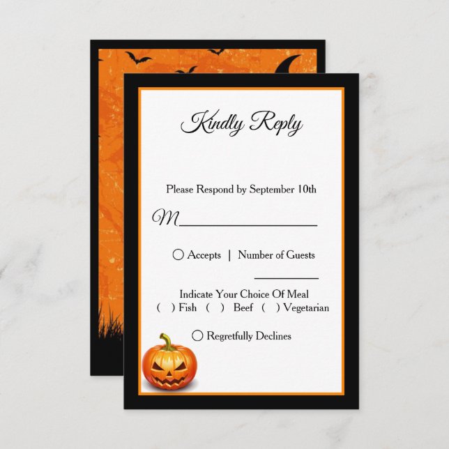 Scary Halloween Pumpkin Wedding RSVP Card (Front/Back)