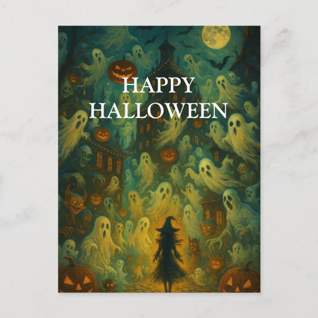 Scary Halloween Pumpkin Witch Scary Night Postcard (Front)