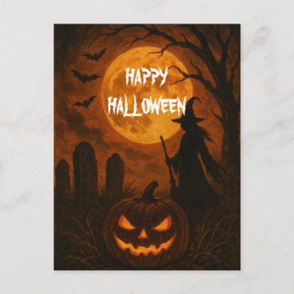 Scary Halloween Pumpkin Witch Scary Night Postcard