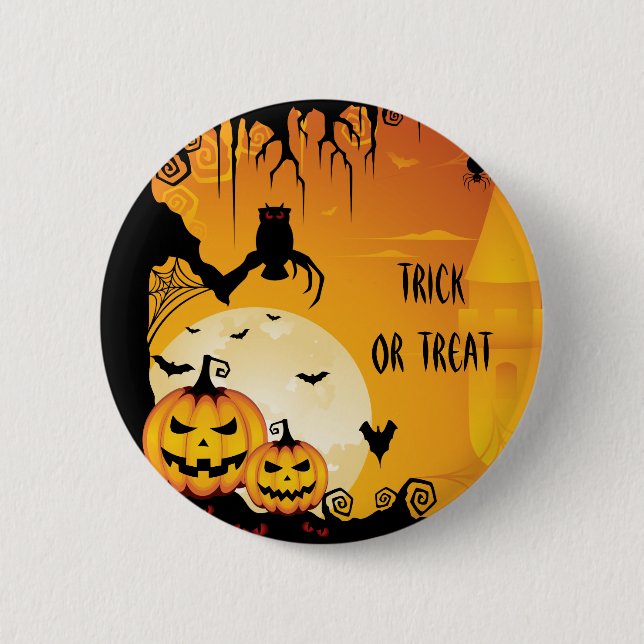 Scary Halloween Pumpkins and Full Moon 6 Cm Round Badge (Front)
