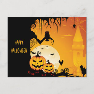 Scary Halloween Pumpkins and Full Moon Postcard