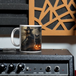 Scary Halloween Pumpkins, Black Cats and Witches Coffee Mug
