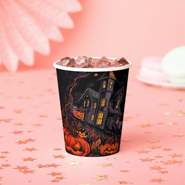 Scary Halloween Pumpkins Paper Cups (Insitu)