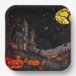 Scary Halloween Pumpkins Paper Plate