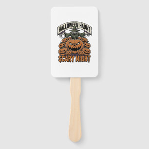 Scary Halloween Pumpkins Vintage Engraving Shirt A Hand Fan