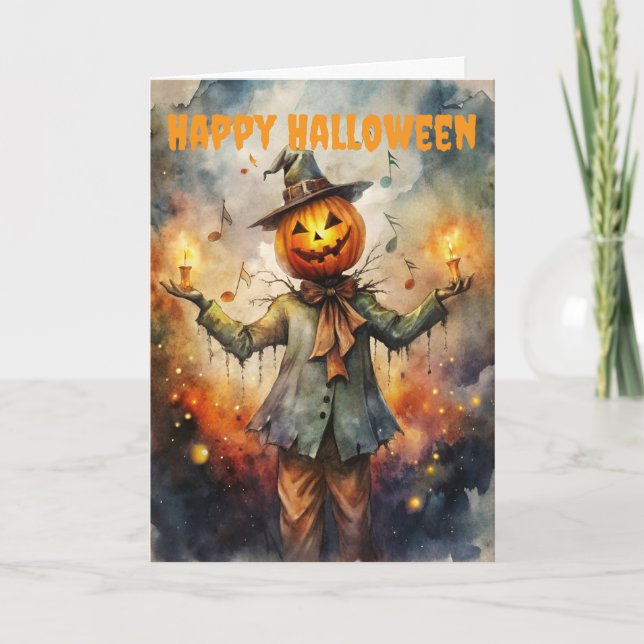 Scary Halloween Scarecrow Holiday Card (Front)