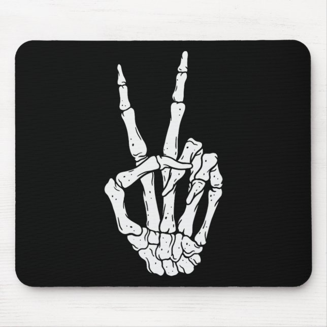 Scary Halloween Skeleton Peace Hand Sign  Mouse Pad (Front)