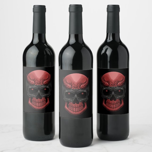 Scary Halloween Skull   Wine Label (Bottles)