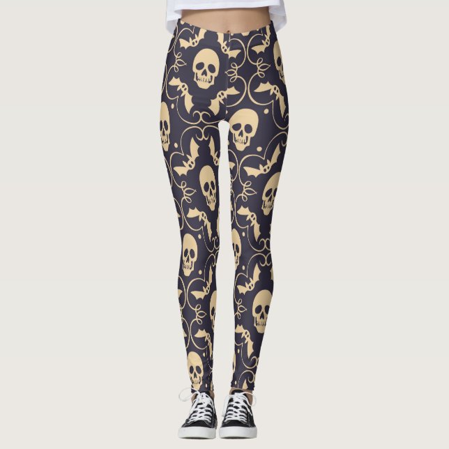 Scary Halloween Skulls Pattern Leggings (Front)