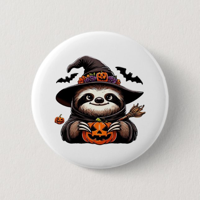 Scary Halloween Sloth Witch Hat Costume Spooky Sea 6 Cm Round Badge (Front)
