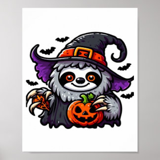 Scary Halloween Sloth Witch Hat Costume Spooky Sea Poster