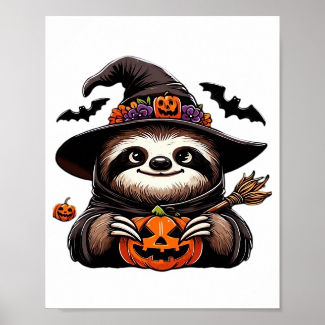 Scary Halloween Sloth Witch Hat Costume Spooky Sea Poster (Front)