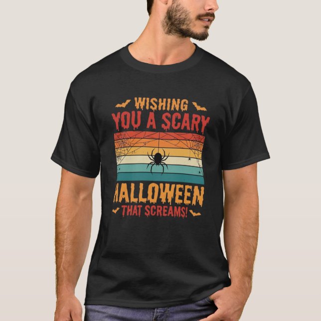 Scary Halloween Spider Web Sunset Design_1 T-Shirt (Front)