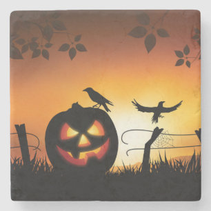 Scary Halloween Themed Background Stone Coaster