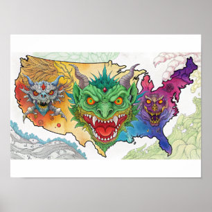 Scary Halloween USA Map Poster