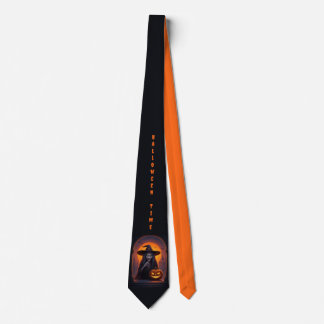 Scary Halloween Witch and Crazy Smile Pumpkin Tie