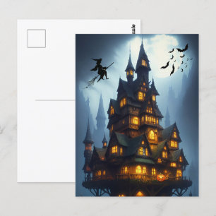 Scary Halloween Witch Castle  Postcard