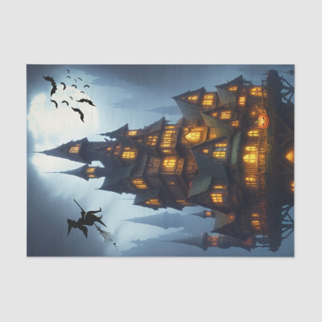Scary Halloween Witch Castle  Tissue Paper (Front)