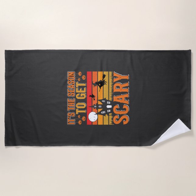 Scary Halloween Witch Haunted House Design_1 Beach Towel (Front)