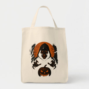 Scary Halloween Wizard – Creepy Hooded Skull Tote Bag