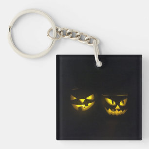 Scary Halloween yellow glowing pumpkin face Key Ri Ring