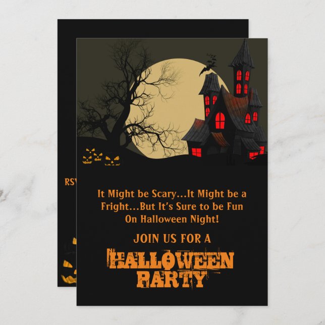 Scary Haunted House and full moon Halloween Party  Invitation (Front/Back)