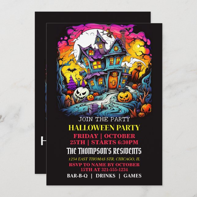 Scary Haunted House Halloween Party Invitations (Front/Back)