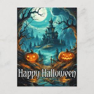 Scary Haunted Mansion Happy Halloween Postcard