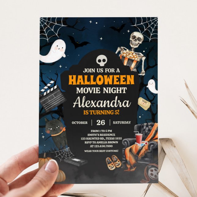 Scary Horror Halloween Movie Night Birthday Party Invitation (Scary Horror Halloween Party Movie Night Party Invitation)