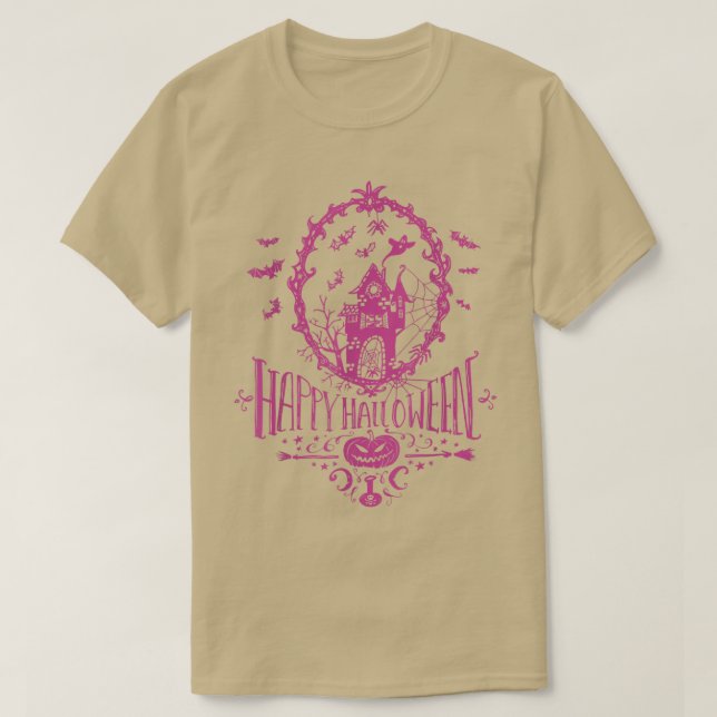 Scary House Happy Halloween Design T-Shirt (Design Front)