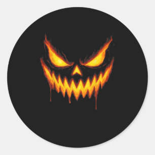 Scary Jack O Lantern Carved Pumpkin Face Halloween Classic Round Sticker