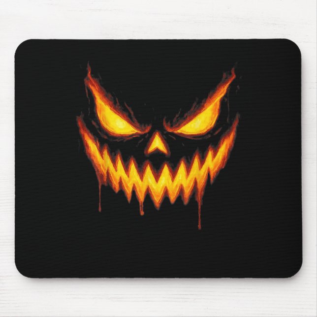 Scary Jack O Lantern Carved Pumpkin Face Halloween Mouse Pad (Front)