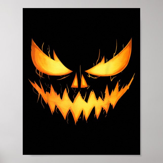 Scary Jack O Lantern Carved Pumpkin Face Halloween Poster (Front)