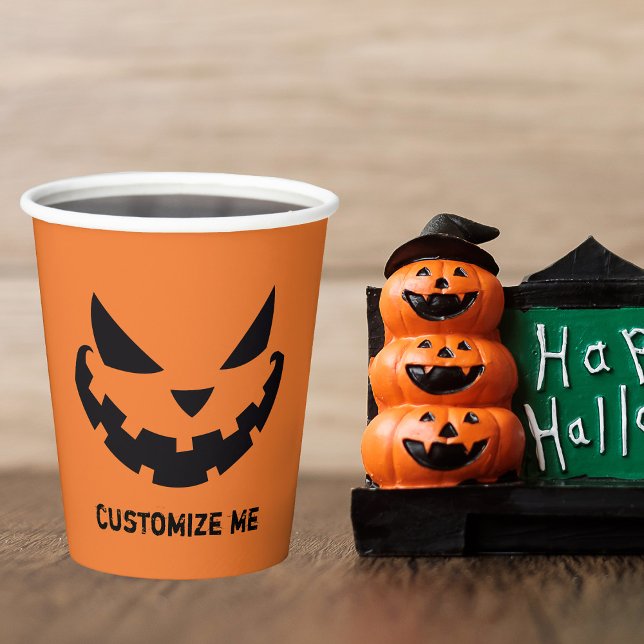 Scary Jack O Lantern Custom Orange Halloween Party Paper Cups (Creator Uploaded)