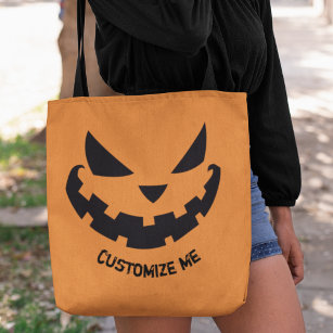 Scary Jack O Lantern Custom Orange Halloween Party Tote Bag