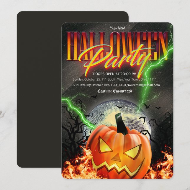 Scary Jack O Lantern Disco Ball Halloween Invitation (Front/Back)
