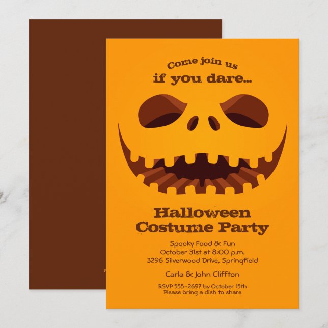 Scary Jack o' Lantern Face Halloween Invitations (Front/Back)