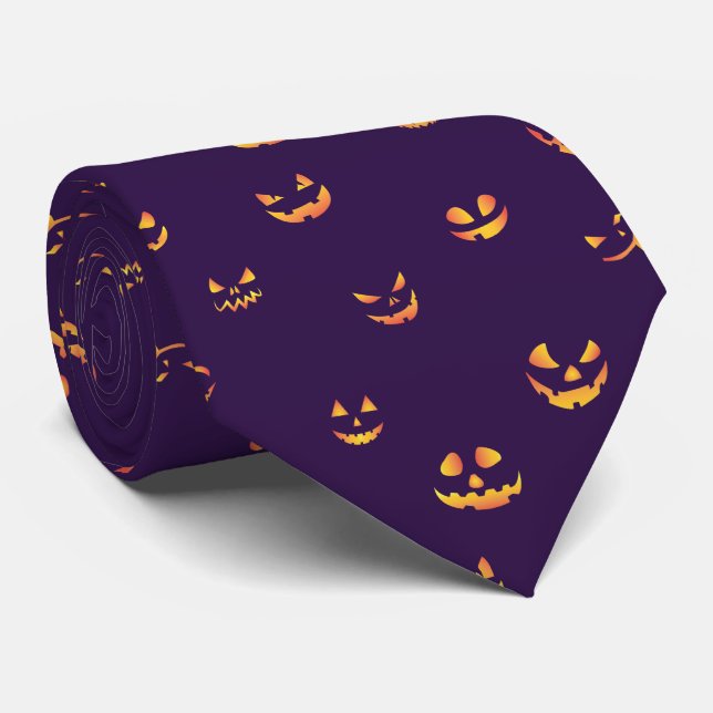 Scary Jack o Lantern Faces Halloween Costume Tie (Rolled)