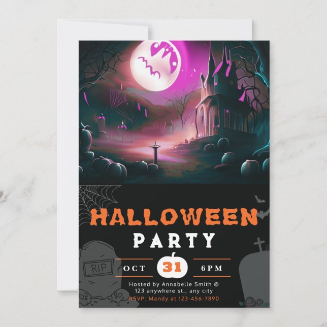 Scary Jack-O' Lantern Full Moon Halloween Invitation (Front)