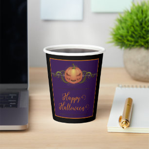 Scary Jack-o-Lantern Halloween Black Paper Cups