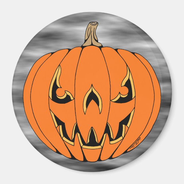 Scary Jack-o'-Lantern Halloween Design Magnet (Front)