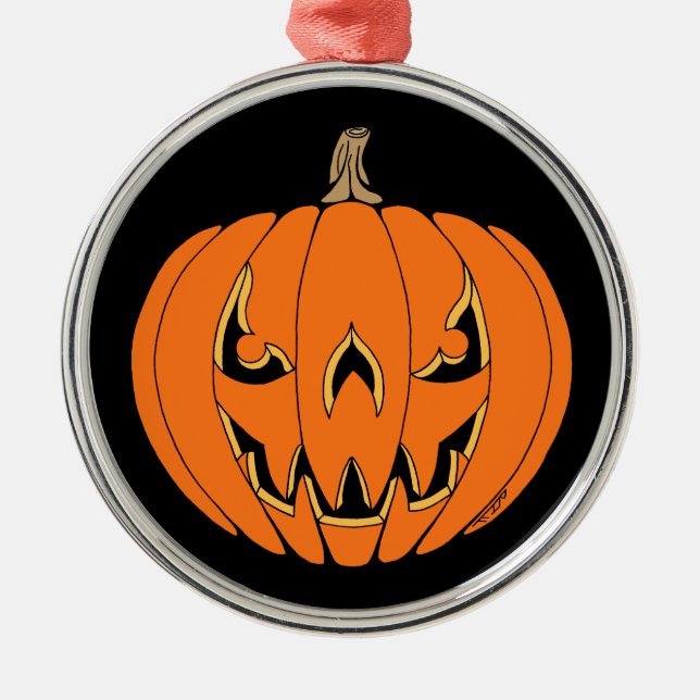 Scary Jack-o'-Lantern Halloween Design Metal Tree Decoration (Front)