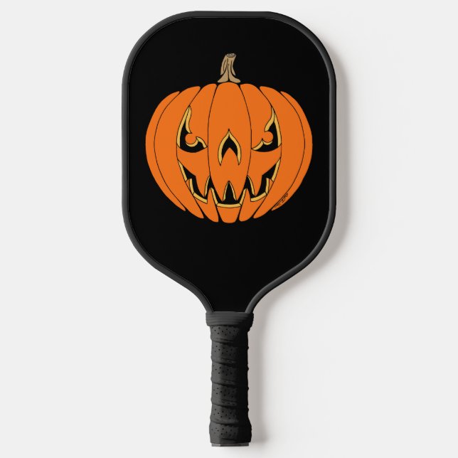 Scary Jack-o'-Lantern Halloween Design Pickleball Paddle (Front)