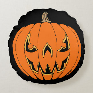Scary Jack-o'-Lantern Halloween Design Round Cushion