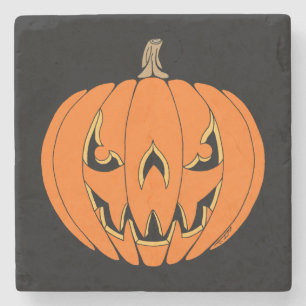 Scary Jack-o'-Lantern Halloween Design Stone Coaster