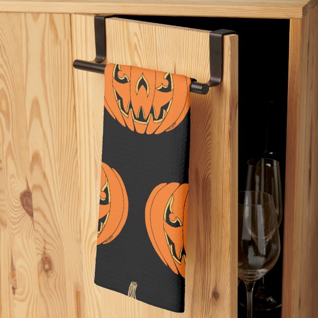 Scary Jack-o'-Lantern Halloween Design Tea Towel (Thirds Fold)