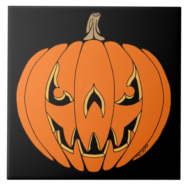 Scary Jack-o'-Lantern Halloween Design Tile (Front)